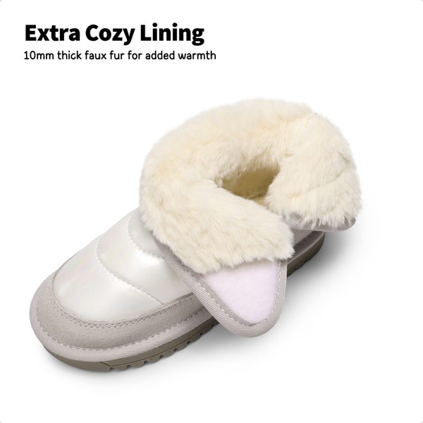 Kids Faux Fur Ankle Snow Boots - IVORY-GREY - 2